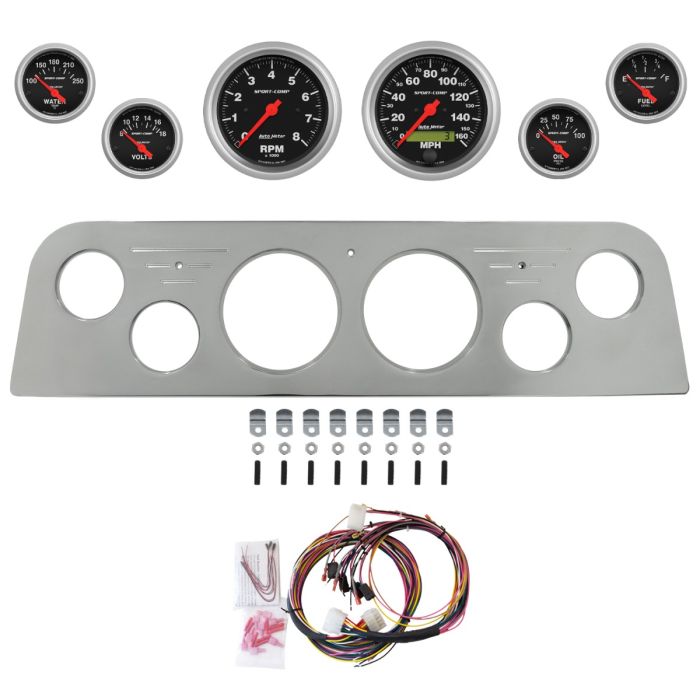 AutoMeter Sport-Comp 60-61 GMC Truck Billet Panel/Gauge Kit - 3-3/8in. (x2) & 2-1/16in. (x4) - 2949-11