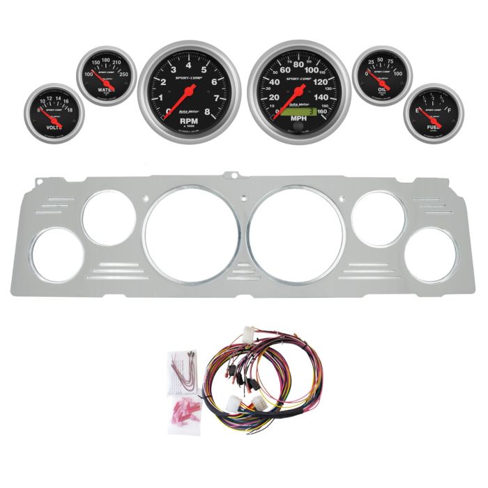 AutoMeter Sport-Comp 64-66 Chevy Truck Billet Panel/Gauge Kit - 3-3/8in. (x2) & 2-1/16in. (x4) - 2952-11