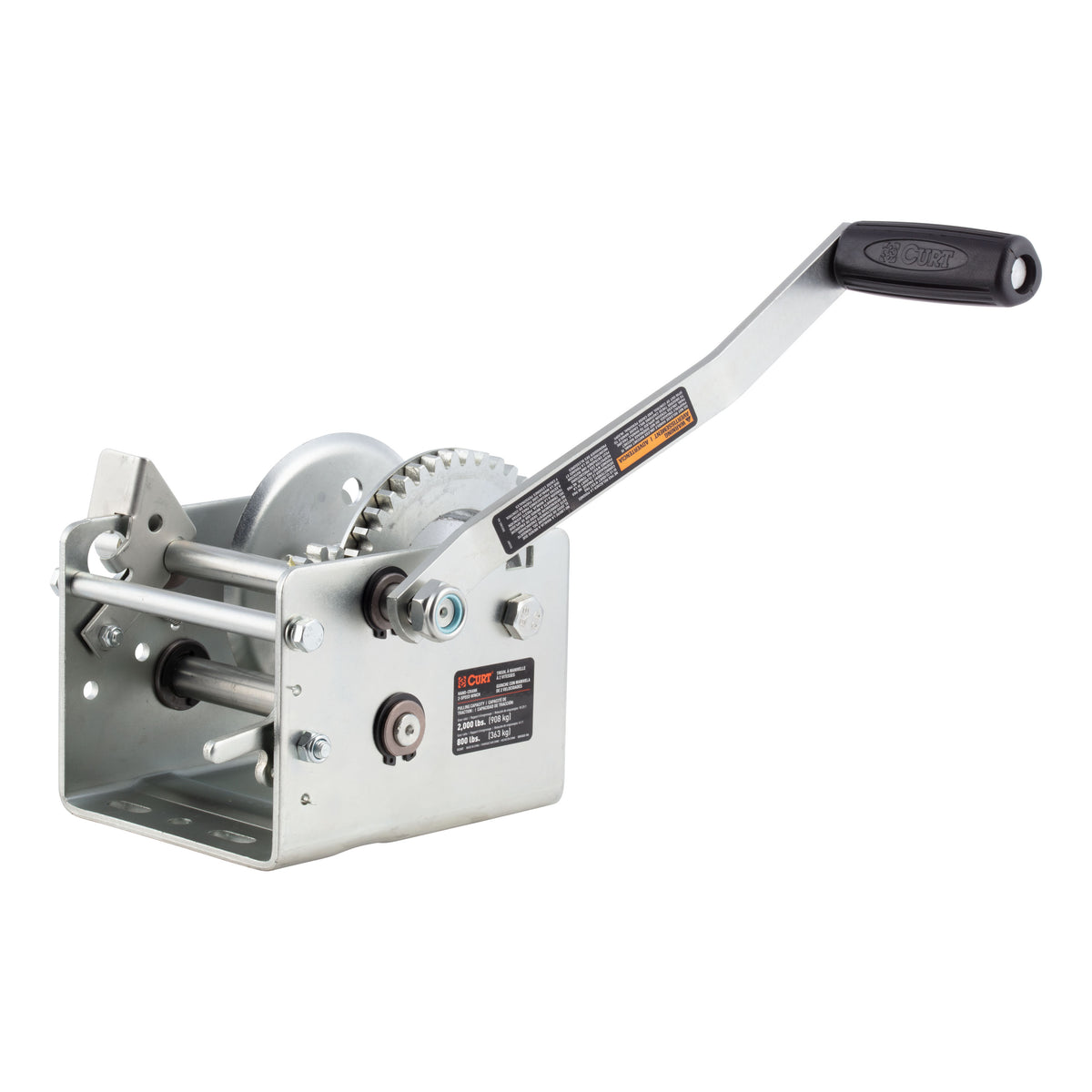 CURT 29520 Hand-Crank 2-Speed Winch, 2,000 lbs, 4.1:1 High, 10.25:1 Low Gear Ratio, 10.6" Handle