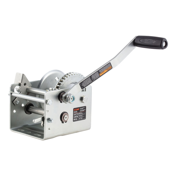 CURT 29520 Hand-Crank 2-Speed Winch, 2,000 lbs, 4.1:1 High, 10.25:1 Low Gear Ratio, 10.6" Handle