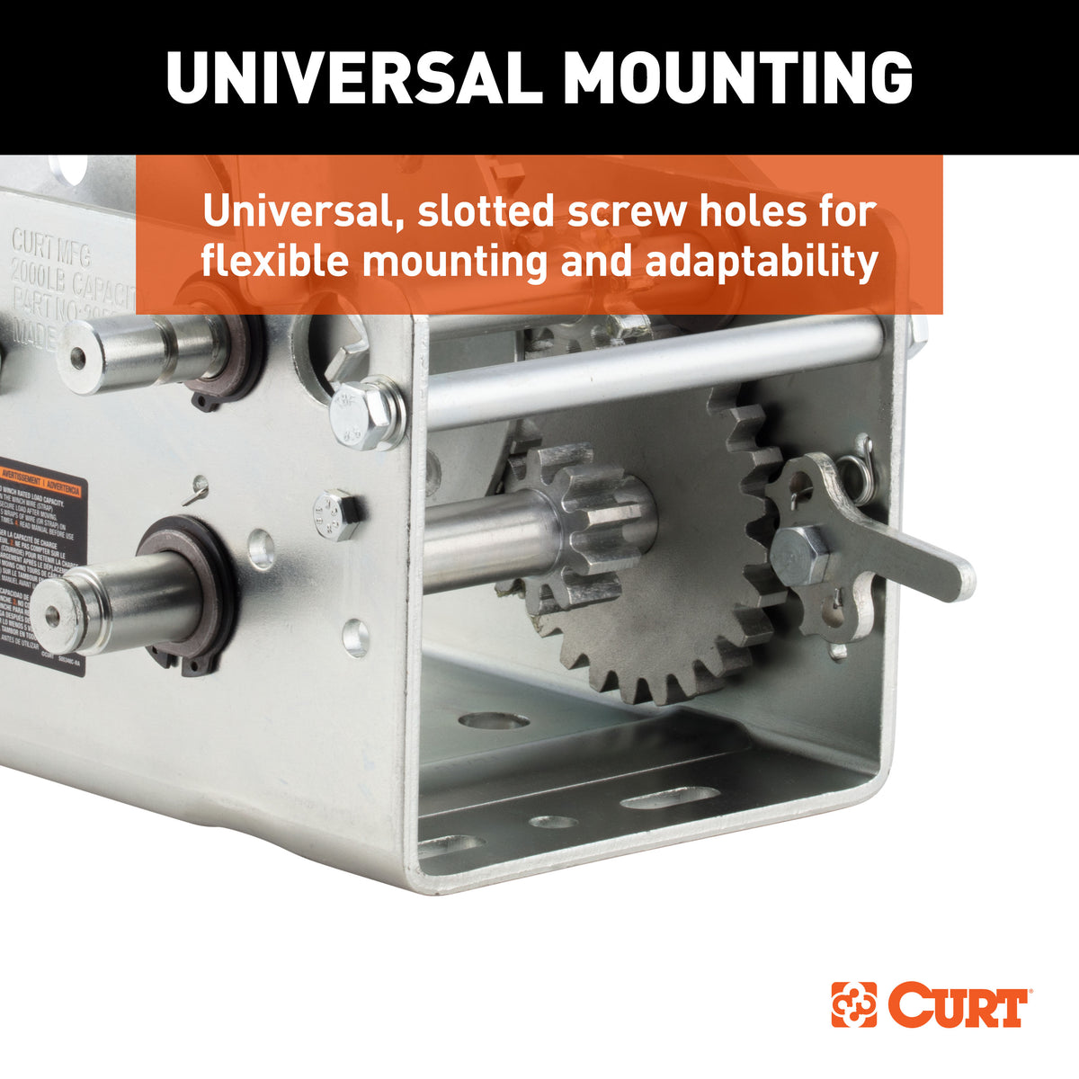 CURT 29520 Hand-Crank 2-Speed Winch, 2,000 lbs, 4.1:1 High, 10.25:1 Low Gear Ratio, 10.6" Handle