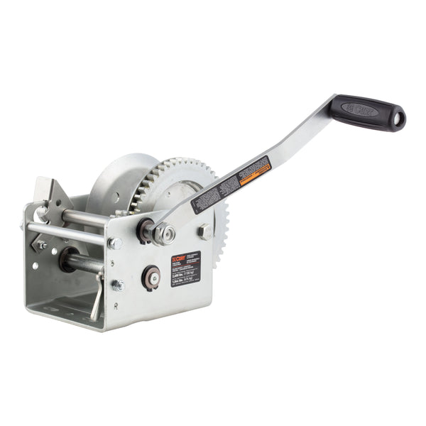 CURT 29526 Hand-Crank 2-Speed Winch, 2,600 lbs, 5.1:1 High, 12.7:1 Low Gear Ratio, 10.6" Handle