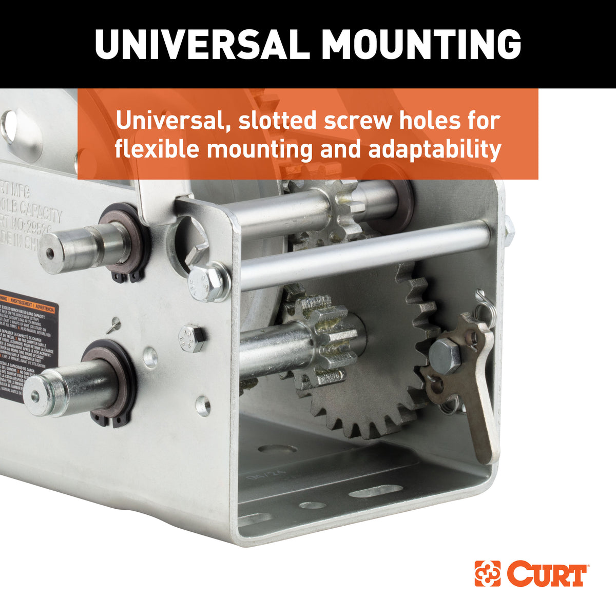 CURT 29526 Hand-Crank 2-Speed Winch, 2,600 lbs, 5.1:1 High, 12.7:1 Low Gear Ratio, 10.6" Handle