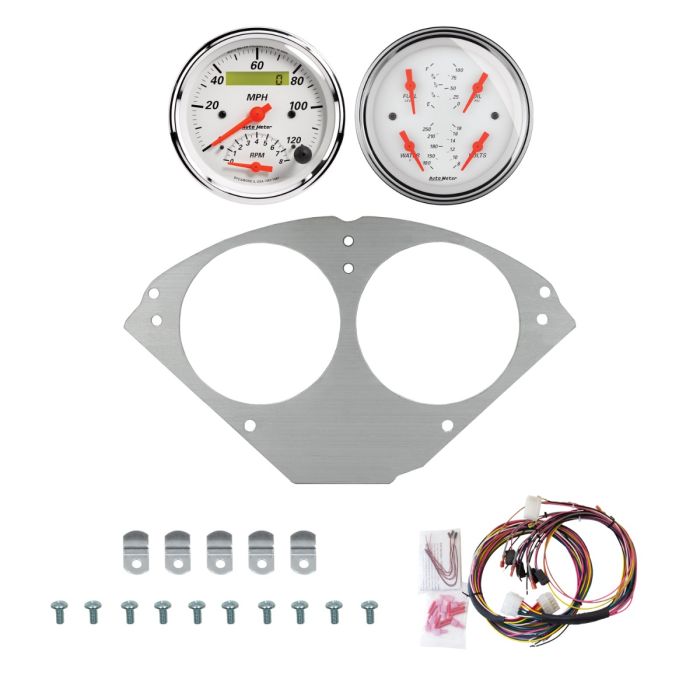 AutoMeter Arctic White 55-56 Chevy Car Direct-Fit Billet Panel/Gauge Kit - 3-3/8in. (x2) - 2953-03