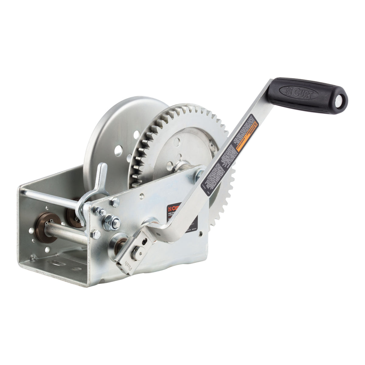 CURT 29532 Hand-Crank 2-Speed Winch, 3,200 lbs, 5.4:1 High, 17.5:1 Low Gear Ratio, 9.6" Handle