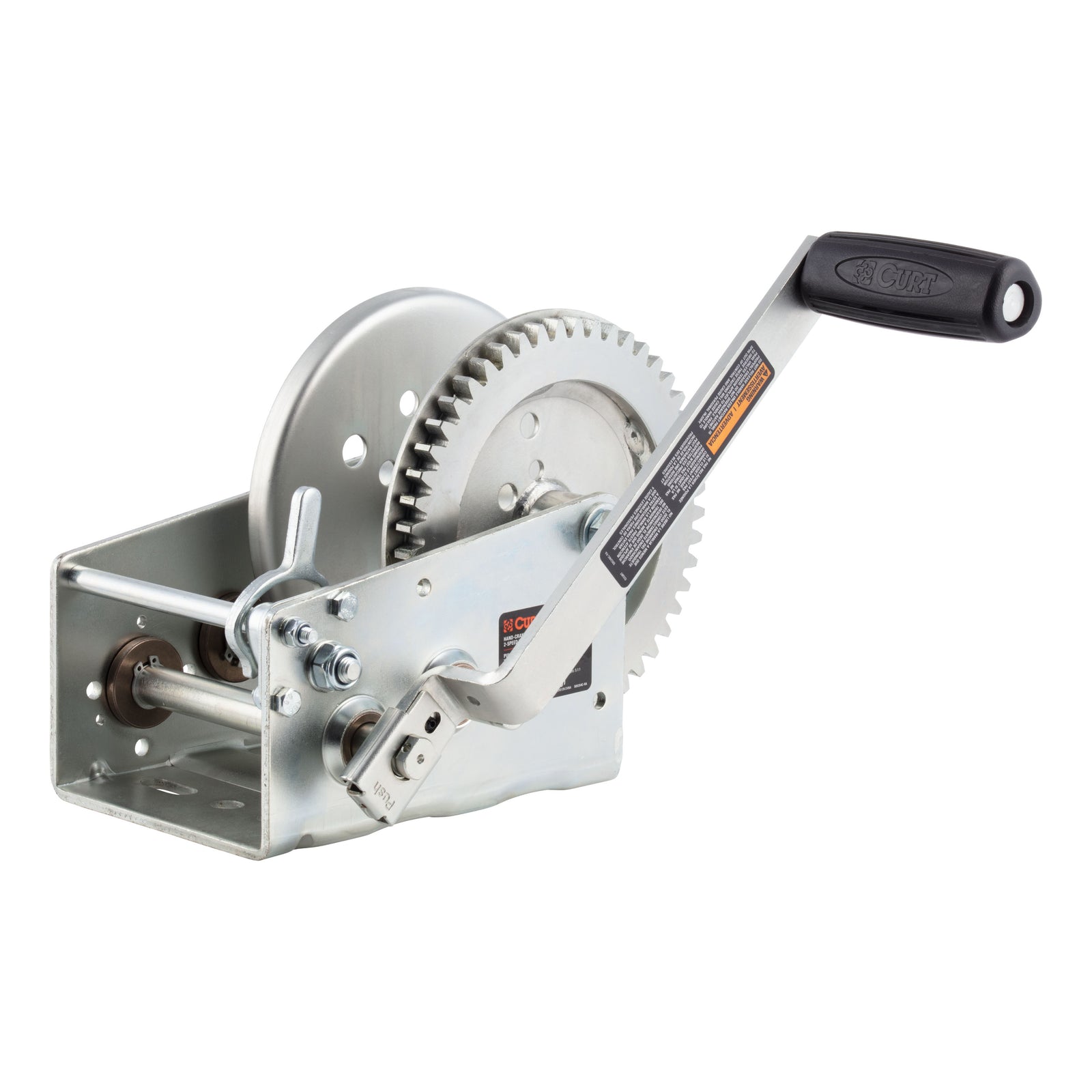 CURT 29532 Hand-Crank 2-Speed Winch, 3,200 lbs, 5.4:1 High, 17.5:1 Low Gear Ratio, 9.6" Handle