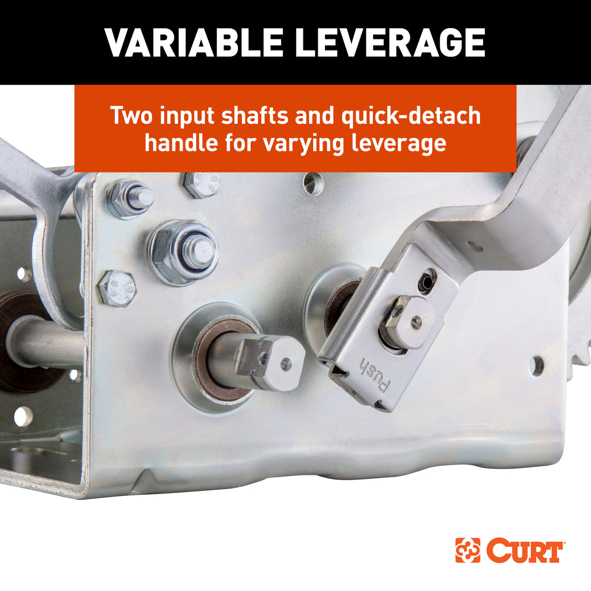 CURT 29532 Hand-Crank 2-Speed Winch, 3,200 lbs, 5.4:1 High, 17.5:1 Low Gear Ratio, 9.6" Handle