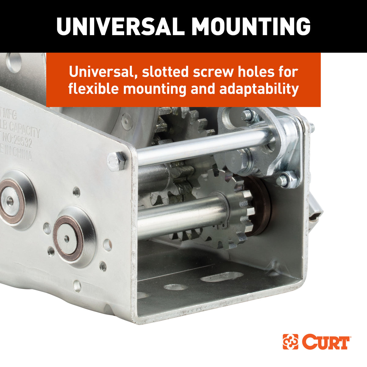 CURT 29532 Hand-Crank 2-Speed Winch, 3,200 lbs, 5.4:1 High, 17.5:1 Low Gear Ratio, 9.6" Handle