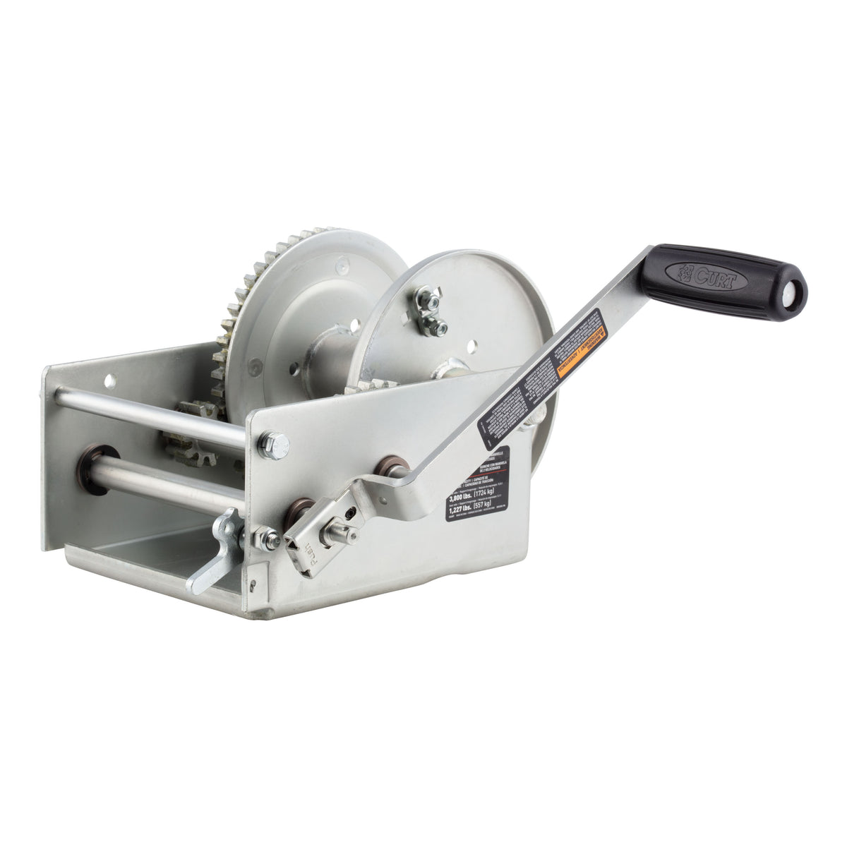 CURT 29538 Hand-Crank 2-Speed Winch, 3,800 lbs, 5.1:1 High, 15.8:1 Low Gear Ratio, 9.6" Handle
