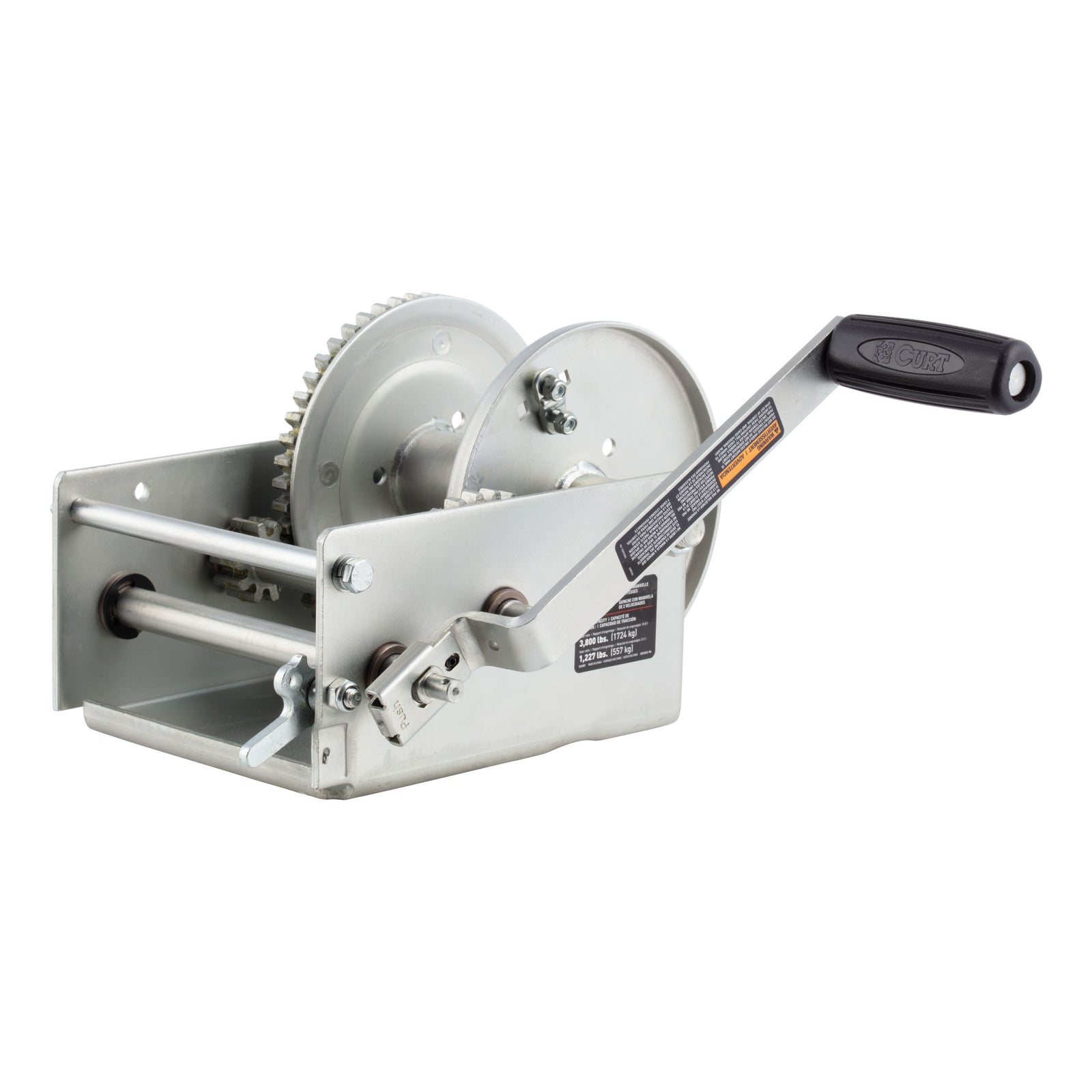 CURT 29538 Hand-Crank 2-Speed Winch, 3,800 lbs, 5.1:1 High, 15.8:1 Low Gear Ratio, 9.6" Handle