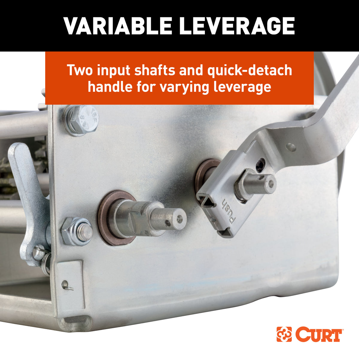 CURT 29538 Hand-Crank 2-Speed Winch, 3,800 lbs, 5.1:1 High, 15.8:1 Low Gear Ratio, 9.6" Handle