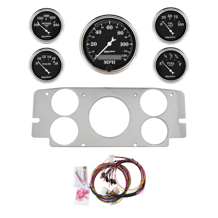 AutoMeter Old Tyme Black 57-60 Ford Truck Billet Panel/Gauge Kit - 3-1/8in. (x1) & 2-1/16in. (x4) - 2955-07