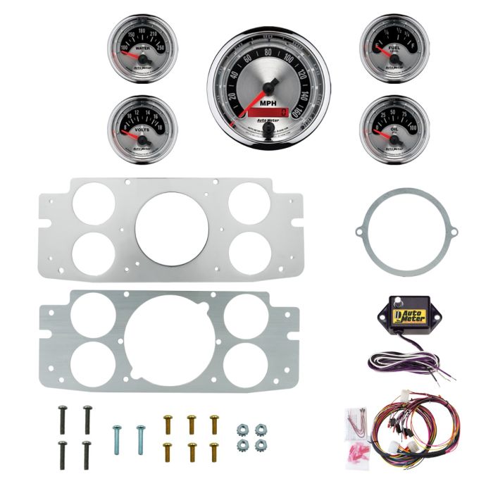AutoMeter American Muscle 60-63 Chevy Truck Billet Panel/Gauge Kit - 3-3/8in. (x1) & 2-1/16in. (x4) - 2956-01