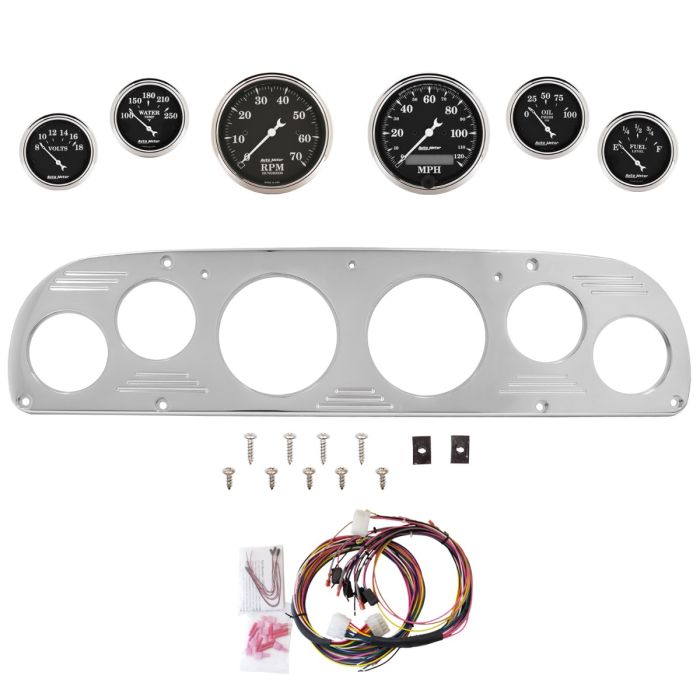 AutoMeter Old Tyme Black 57-60 Ford Truck Billet Panel/Gauge Kit - 3-1/8in. (x2) & 2-1/16in. (x4) - 2957-07