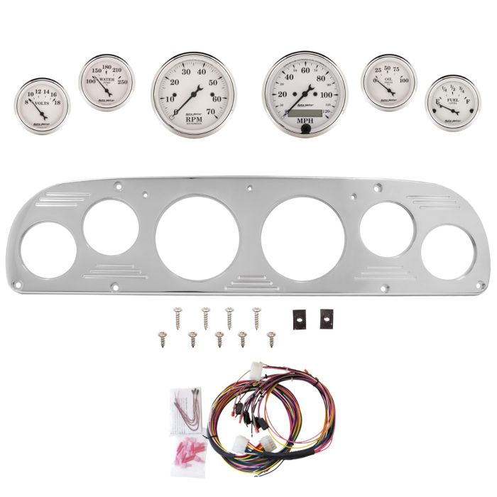 AutoMeter Old Tyme White 57-60 Ford Truck Billet Panel/Gauge Kit - 3-1/8in. (x2) & 2-1/16in. (x4) - 2957-08