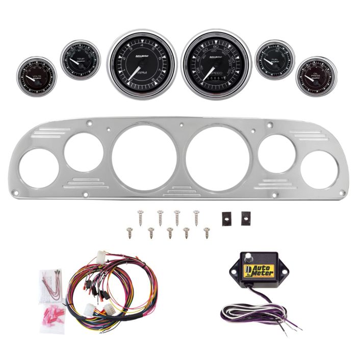 AutoMeter Chrono Chrome 57-60 Ford Truck Billet Panel/Gauge Kit - 3-3/8in. (x2) & 2-1/16in. (x4) - 2958-15