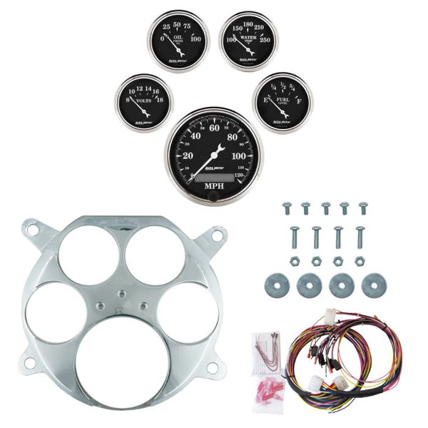 AutoMeter Old Tyme Black 61-66 Ford Truck Billet Panel/Gauge Kit - 3-1/8in. (x1) & 2-1/16in. (x4) - 2959-07