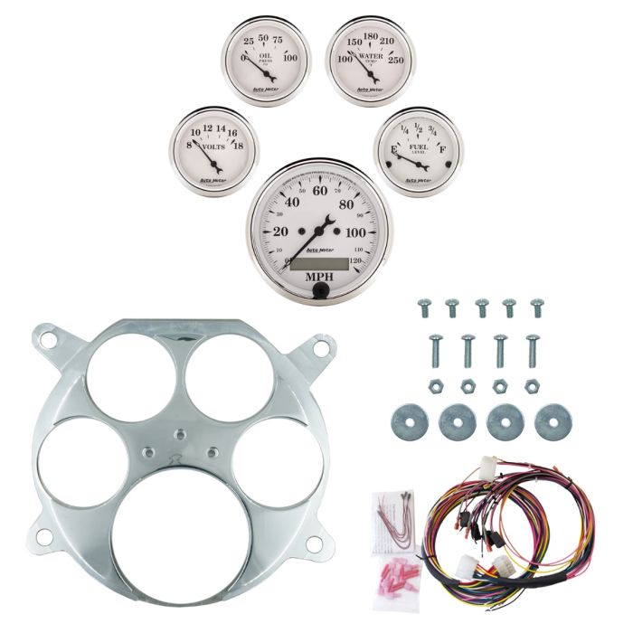 AutoMeter Old Tyme White 61-66 Ford Truck Billet Panel/Gauge Kit - 3-1/8in. (x1) & 2-1/16in. (x4) - 2959-08