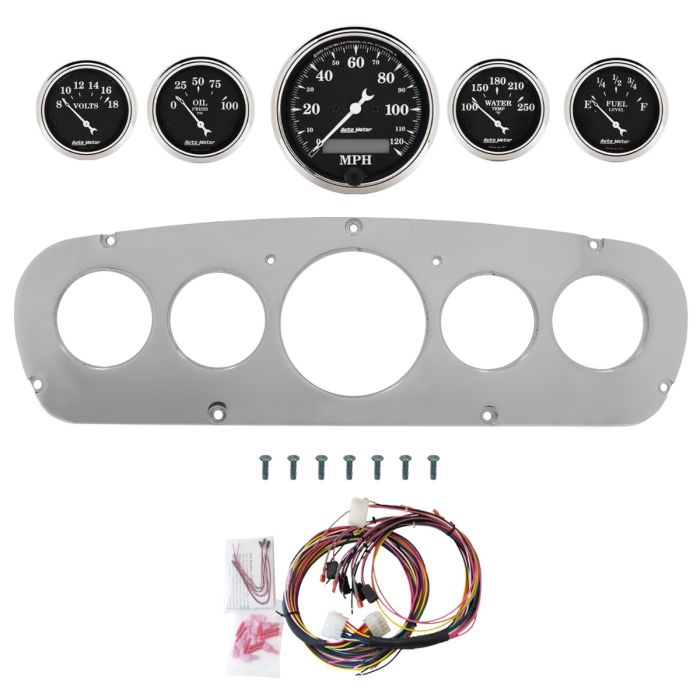 AutoMeter Old Tyme Black 65-66 Ford Truck Billet Panel/Gauge Kit - 3-1/8in. (x1) & 2-1/16in. (x4) - 2960-07