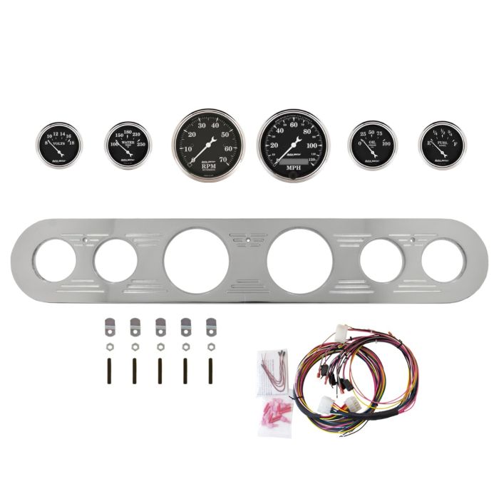 AutoMeter Old Tyme Black 67-72 Ford Truck Billet Panel/Gauge Kit - 3-1/8in. (x2) & 2-1/16in. (x4) - 2961-07