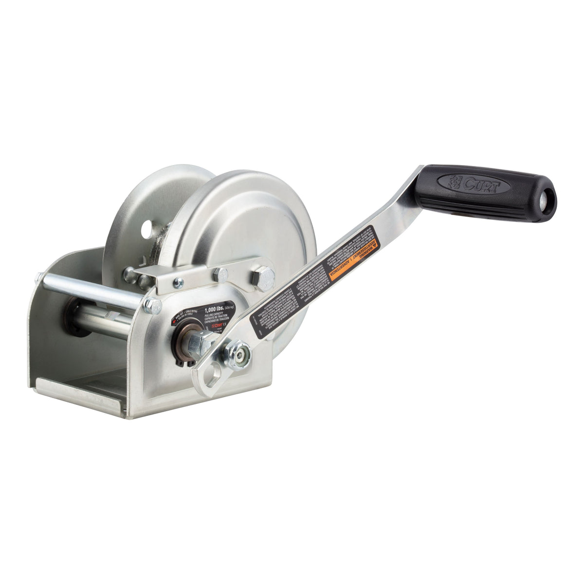 CURT 29610 Hand-Crank Brake Winch, 1,000 lbs, 4.2:1 Gear Ratio, 7" Handle