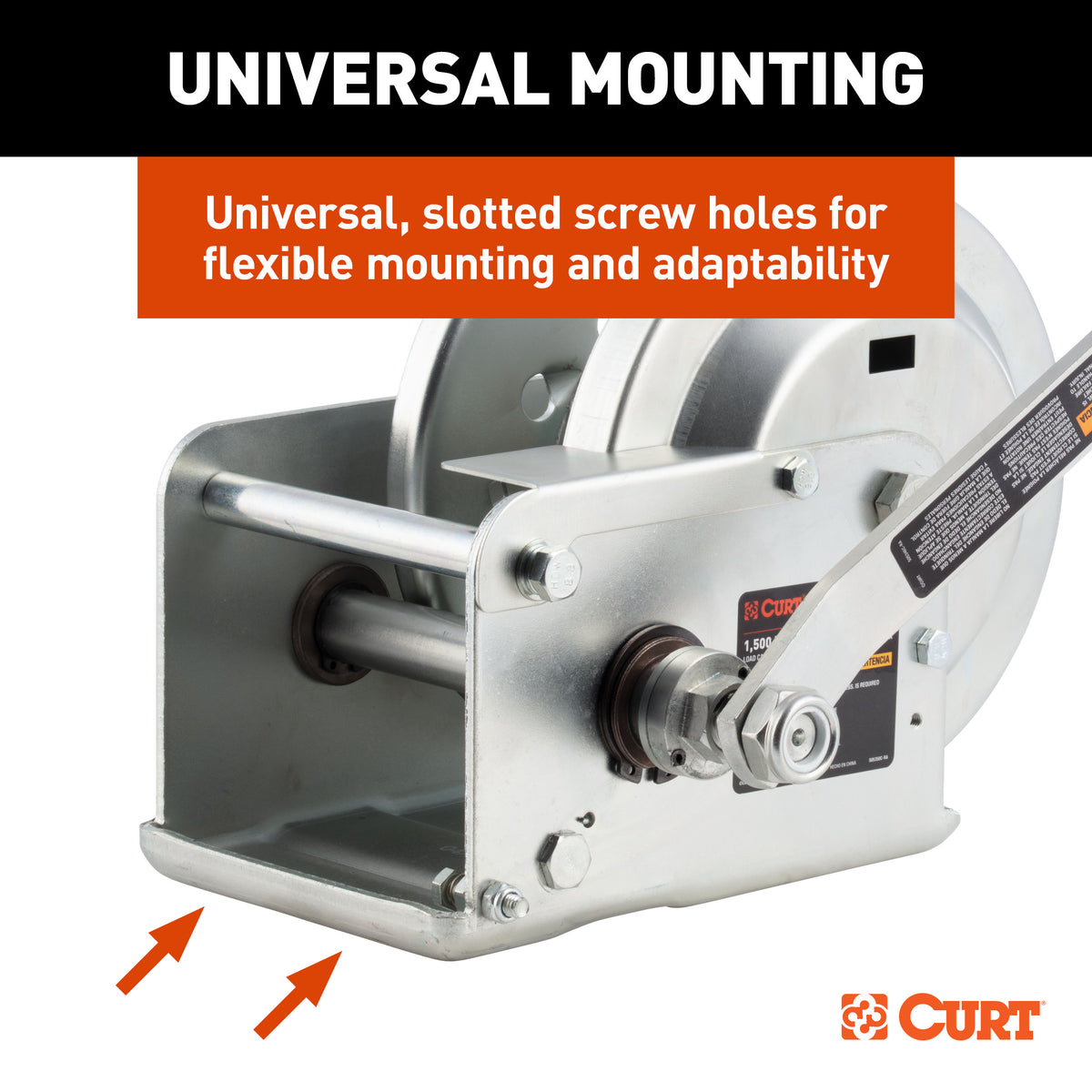 CURT 29615 Hand-Crank Brake Winch, 1,500 lbs, 5:1 Gear Ratio, 10.6" Handle