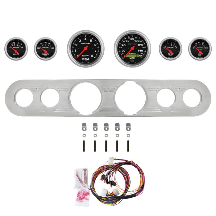 AutoMeter Sport-Comp 67-72 Ford Truck Billet Panel/Gauge Kit - 3-3/8in. (x2) & 2-1/16in. (x4) - 2962-11