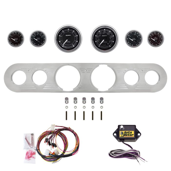 AutoMeter Chrono Chrome 67-72 Ford Truck Billet Panel/Gauge Kit - 3-3/8in. (x2) & 2-1/16in. (x4) - 2962-15