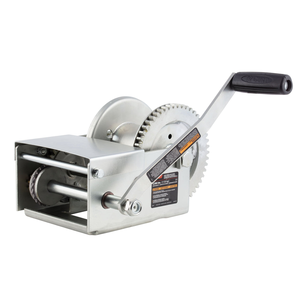 CURT 29625 Hand-Crank Brake Winch, 2,500 lbs, 15.8:1 Gear Ratio, 10.6" Handle