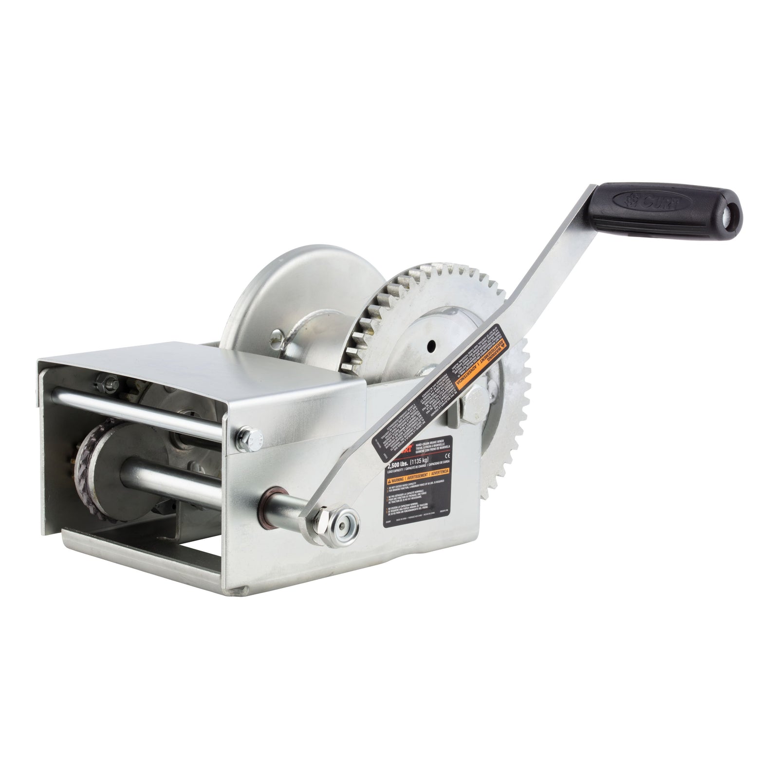 CURT 29625 Hand-Crank Brake Winch, 2,500 lbs, 15.8:1 Gear Ratio, 10.6" Handle