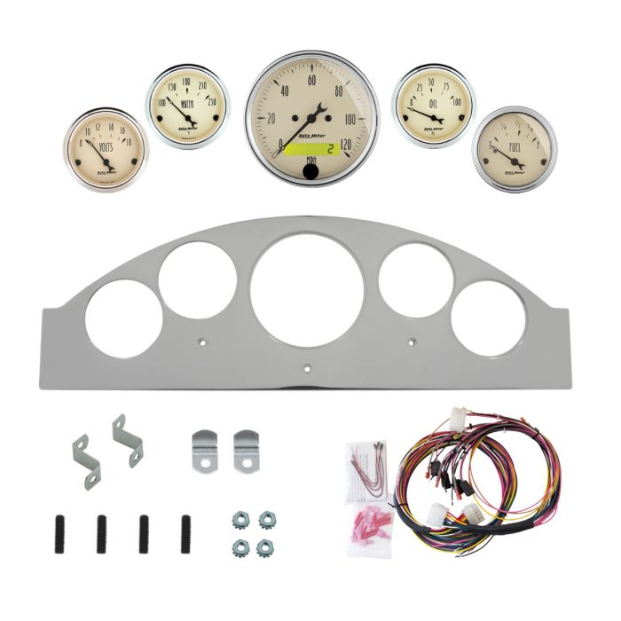 AutoMeter Antique Beige 1957 Ford Fairlane Billet Panel/Gauge Kit - 3-1/8in. (x1) & 2-1/16in. (x4) - 2963-02