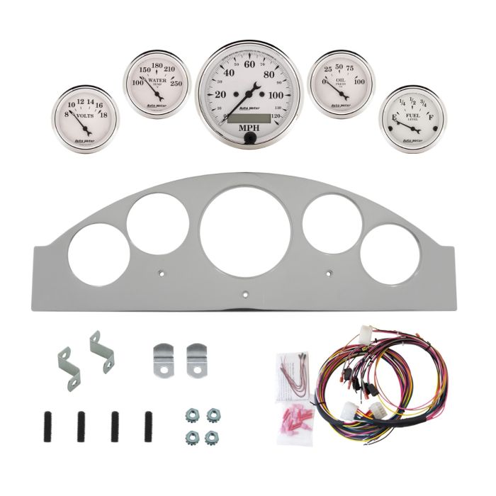 AutoMeter Old Tyme White 1957 Ford Fairlane Billet Panel/Gauge Kit - 3-1/8in. (x1) & 2-1/16in. (x4) - 2963-08