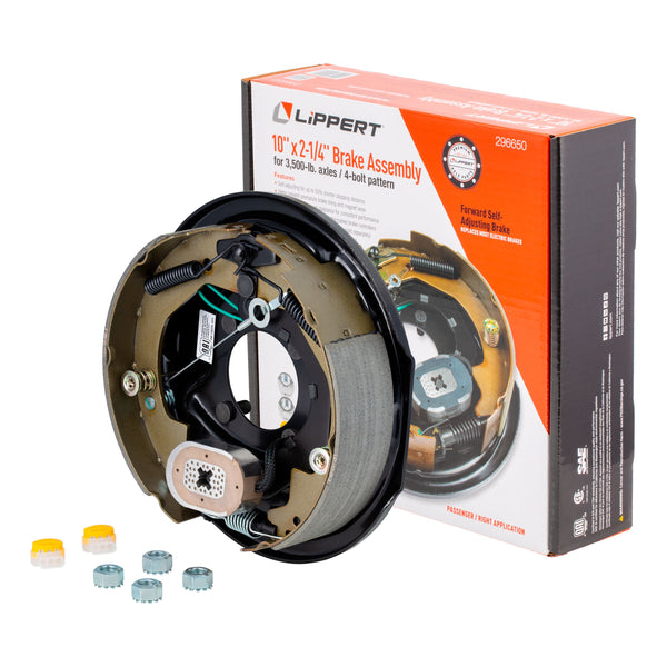 Lippert 296650 Forward Self-Adjusting Trailer Brake Assembly, 10" 2-1/4", 4 Bolt, 3,500-lb. Axles, Right-Side (Passenger)
