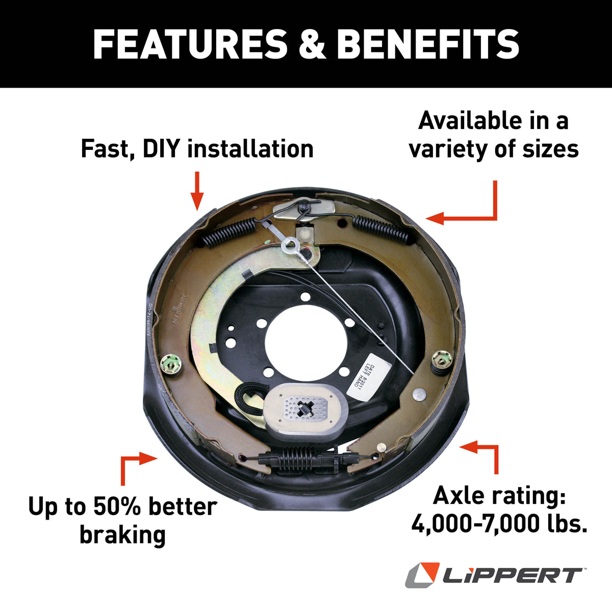 Lippert 296651 Forward Self-Adjusting Trailer Brake Assembly, 12" x 2", 5 Bolt, 5,200-7,000-lb. Hybrid Axles, Left-Side (Driver)