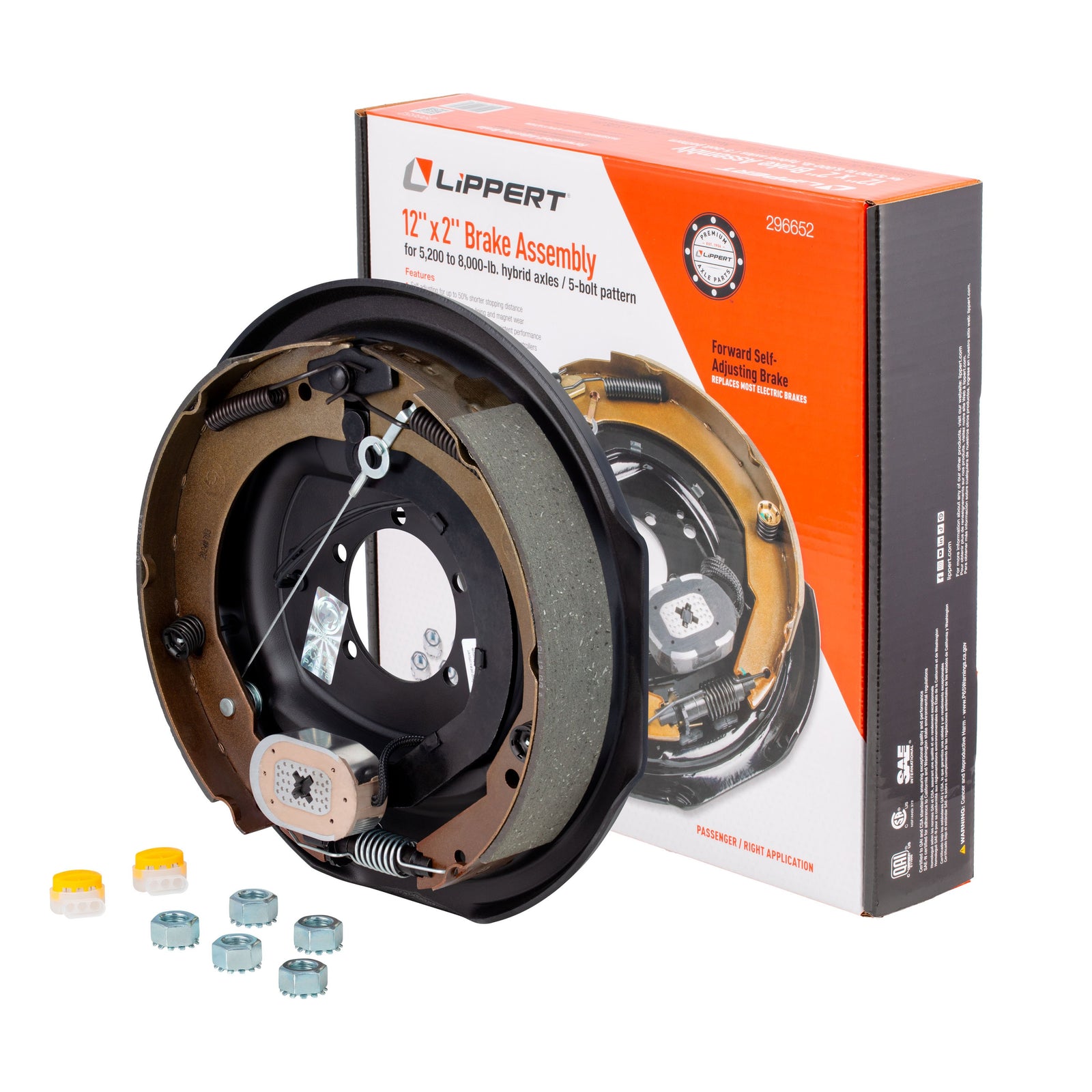 Lippert 296652 Forward Self-Adjusting Trailer Brake Assembly, 12"x 2", 5 Bolt, 5,200-7,000-lb. Hybrid Axles, Right-Side (Passenger)