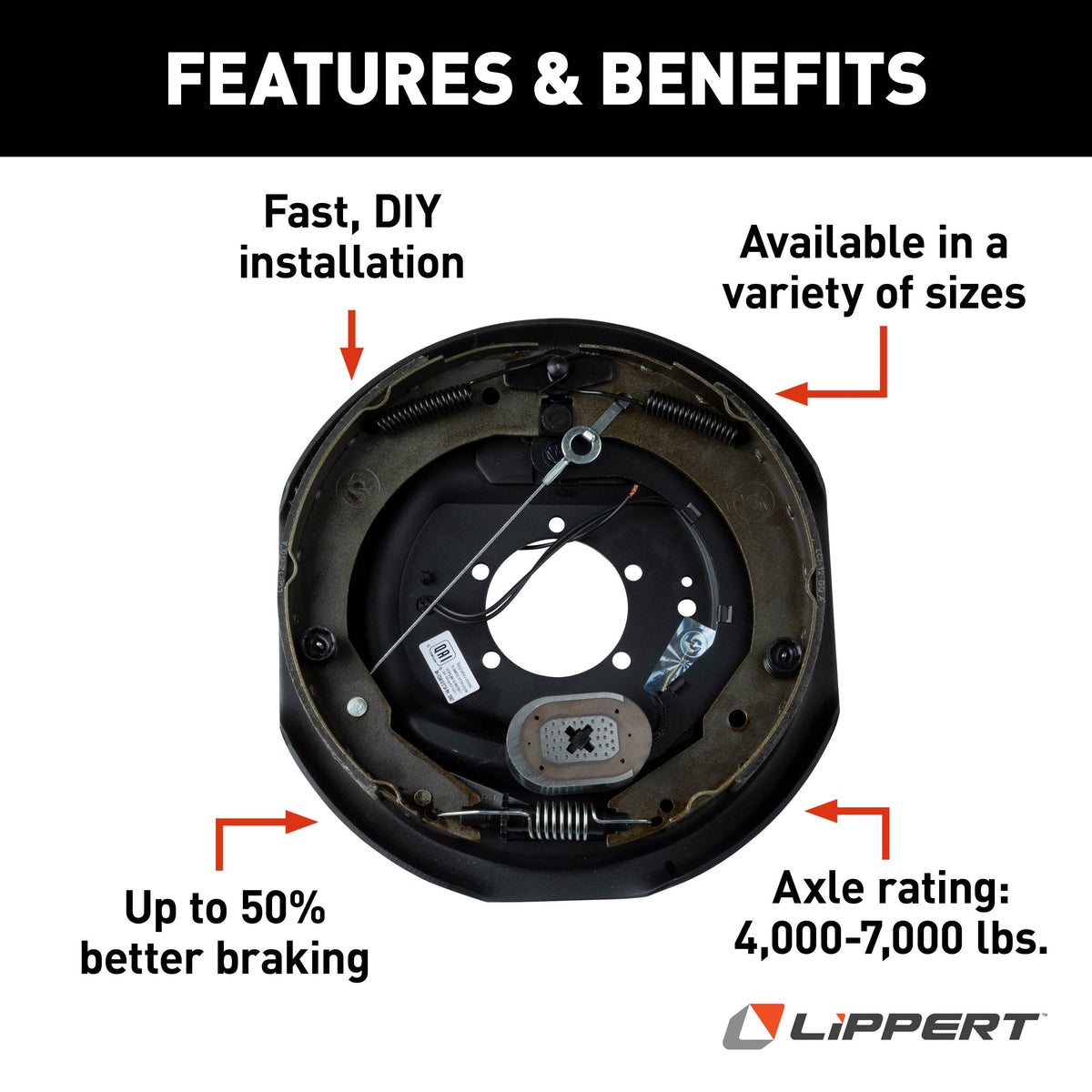 Lippert 296652 Forward Self-Adjusting Trailer Brake Assembly, 12"x 2", 5 Bolt, 5,200-7,000-lb. Hybrid Axles, Right-Side (Passenger)