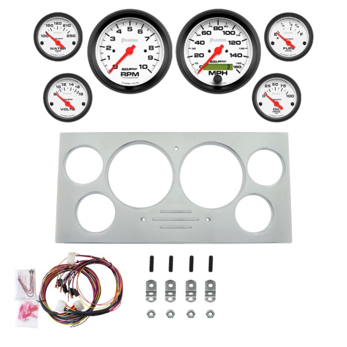 AutoMeter Phantom 73-79 Ford Truck Billet Panel/Gauge Kit Super - 3-3/8in. (x2) & 2-1/16in. (x4) - 2967-09