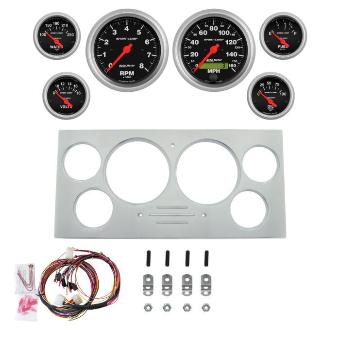 AutoMeter Sport-Comp 73-79 Ford Truck Billet Panel/Gauge Kit Super - 3-3/8in. (x2) & 2-1/16in. (x4) - 2967-11