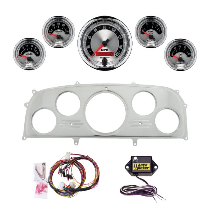 AutoMeter American Muscle 1959 Ford Galaxie Billet Panel/Gauge Kit - 3-3/8in. (x1) & 2-1/16in. (x4) - 2969-01