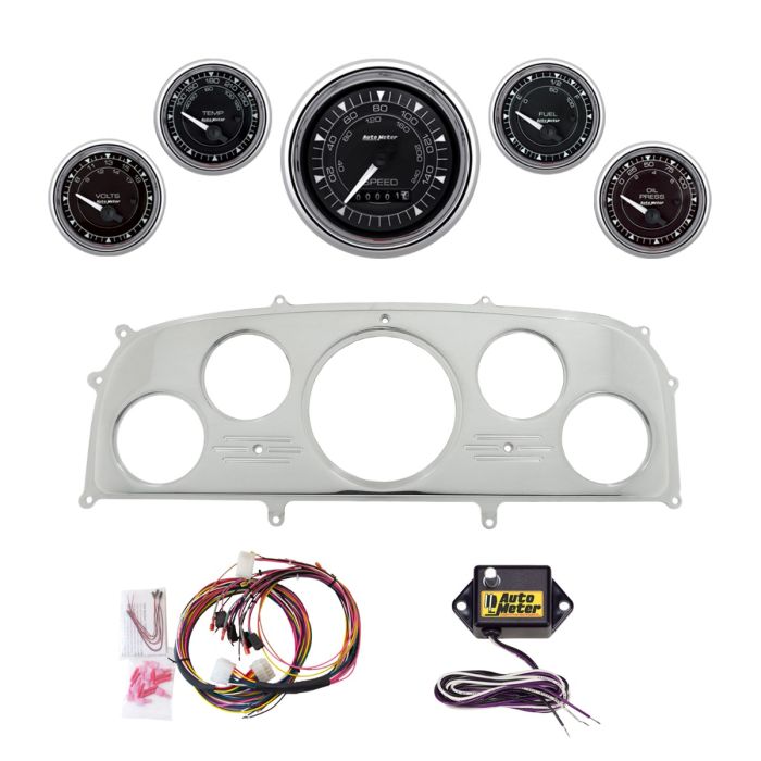 AutoMeter Chrono Chrome 1959 Ford Galaxie Billet Panel/Gauge Kit - 3-3/8in. (x1) & 2-1/16in. (x4) - 2969-15