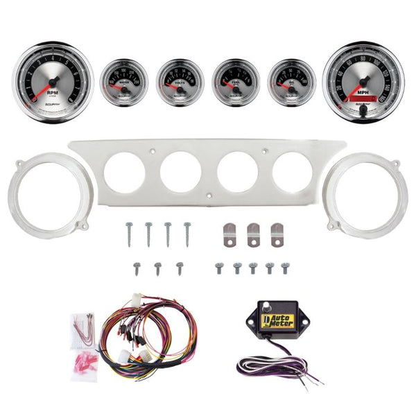 AutoMeter American Muscle 63-64 Ford Galaxie Billet Panel/Gauge Kit - 3-3/8in. (x2) & 2-1/16in. (x4) - 2970-01