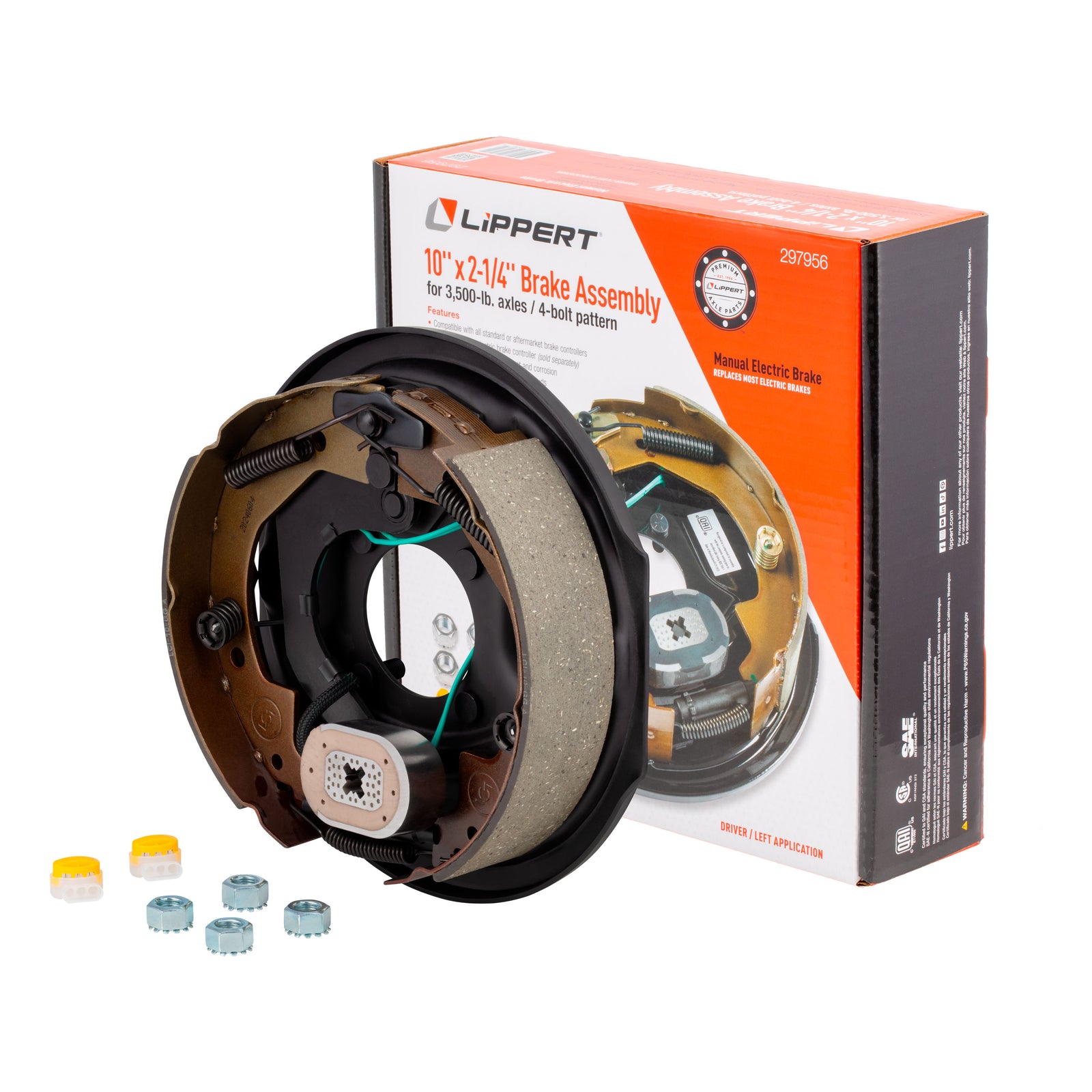 Lippert 297956 Electric Trailer Brake Assembly, 10" x 2-1/4" Brake Size, 4 Bolt, 3,500-lb. Axles, Left-Side (Driver)