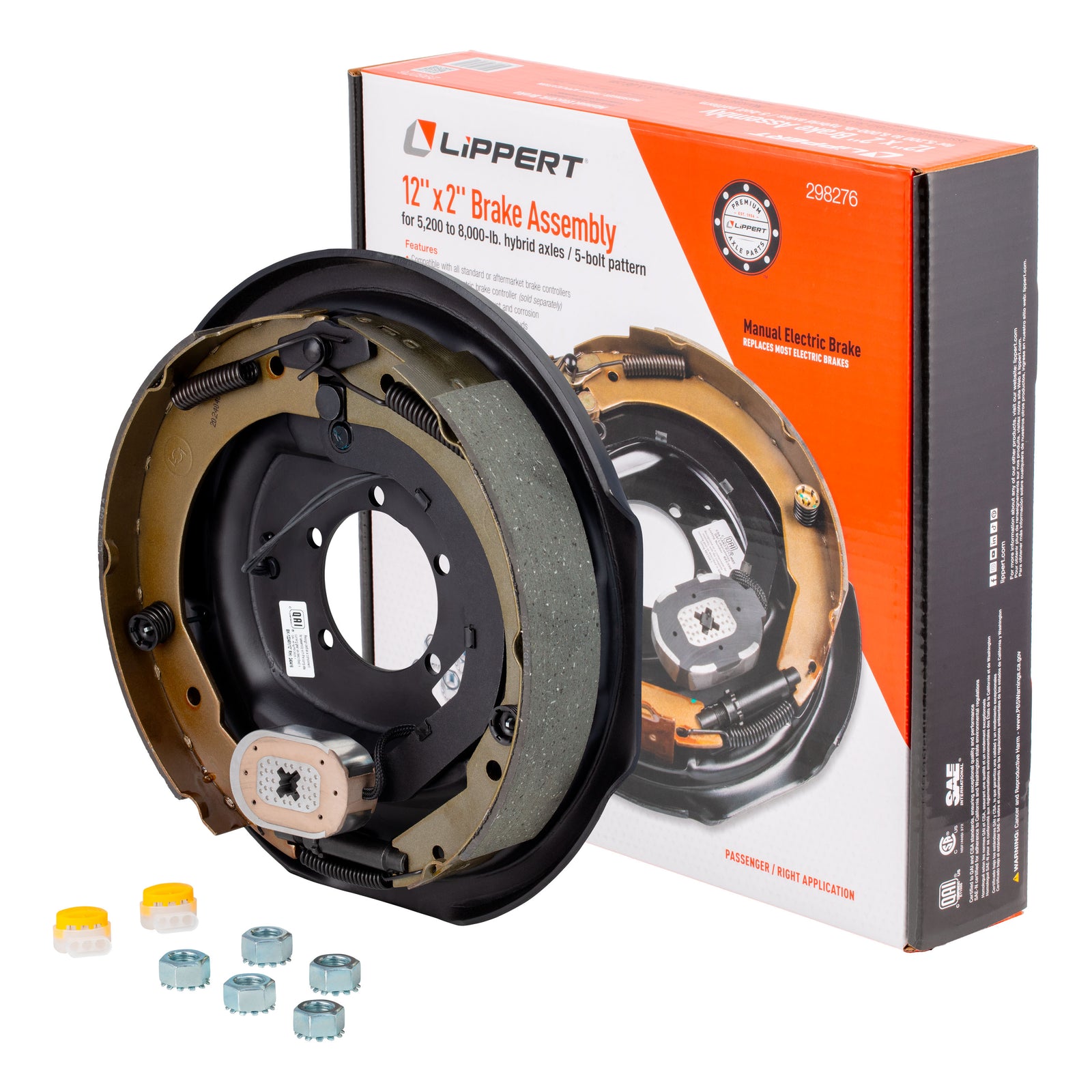 Lippert 298276 Electric Trailer Brake Assembly, 12" x 2" Brake Size, 5 Bolt, 5,200-8,000-lb. Hybrid Axles, Right-Side (Passenger)