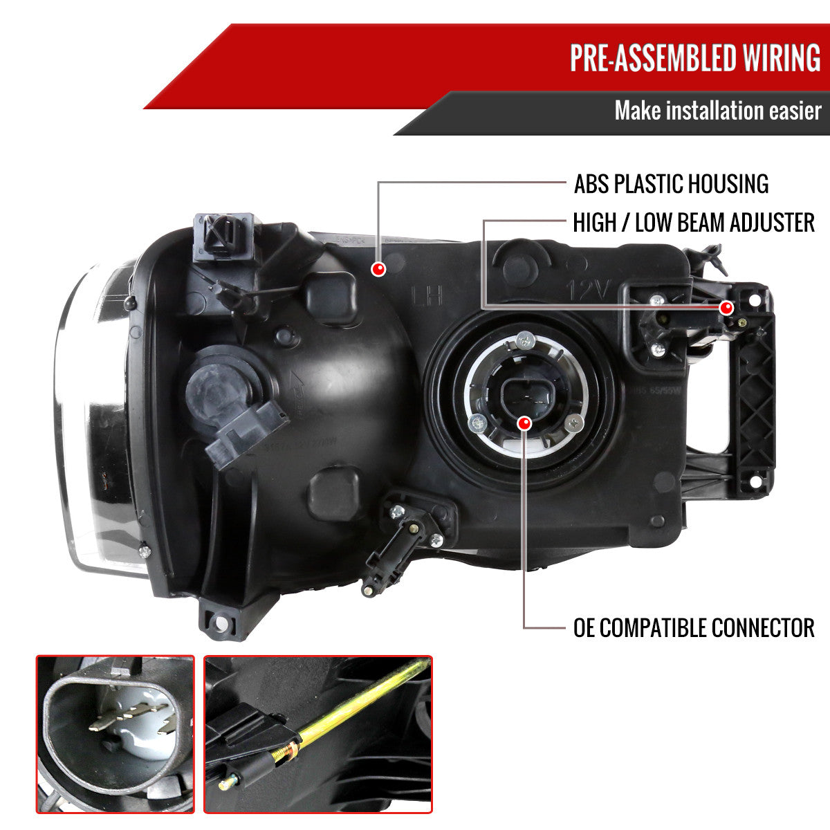 Spec-D Tuning - 2002-2005 Dodge RAM 1500/ 2003-2005 RAM 2500 3500 Factory Style Headlights (Chrome Housing/Clear Lens) - 2LH-DGP02-RS