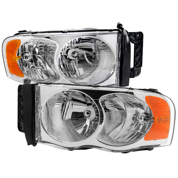 Spec-D Tuning - 2002-2005 Dodge RAM 1500/ 2003-2005 RAM 2500 3500 Factory Style Headlights (Chrome Housing/Clear Lens) - 2LH-DGP02-RS