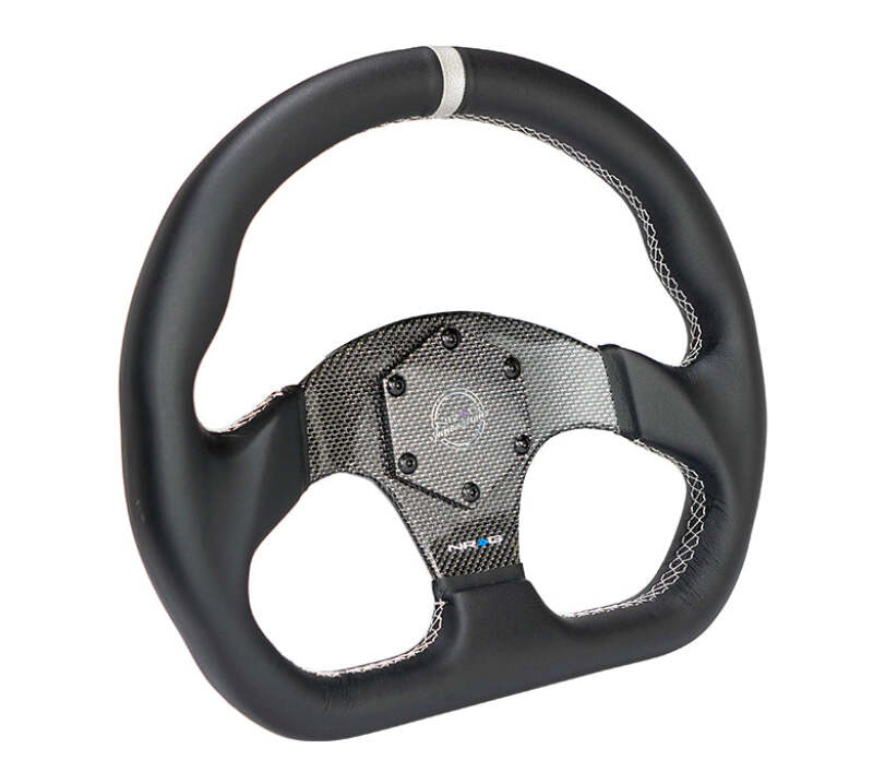 NRG Carbon Fiber Flat Bottom Steering Wheel (320mm) Silver CF Center w/Silver Stitch/Center Mark - RST-024CF/SL - front view
