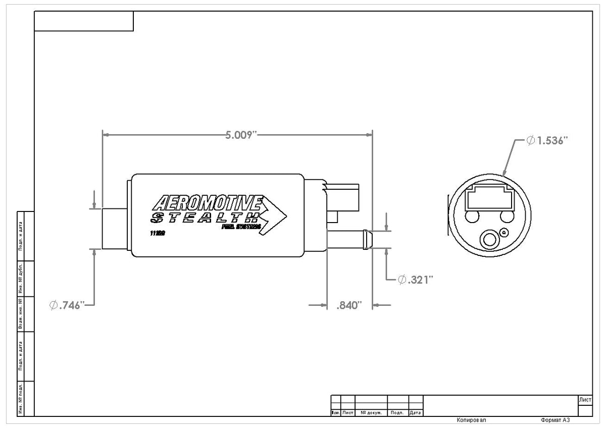 Aeromotive 340 Series Stealth In-Tank E85 Fuel Pump - Center Inlet - Offset (GM applications) - 11569