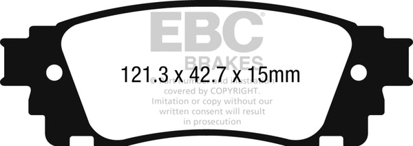 EBC 2017+ Toyota C-HR 2.0L Ultimax2 Rear Brake Pads - UD1805 for 2015-2021 Lexus NX - front view