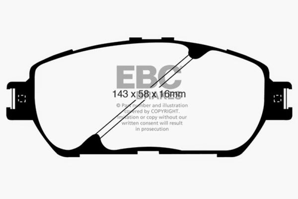 EBC 02-03 Lexus ES300 3.0 Redstuff Front Brake Pads - DP31674C for 2004-2009 Toyota Camry - front view