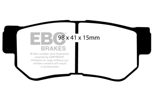 EBC 08-09 Hyundai Azera 3.3 Greenstuff Rear Brake Pads - DP21392 for 1999-2008 Hyundai Sonata - front view
